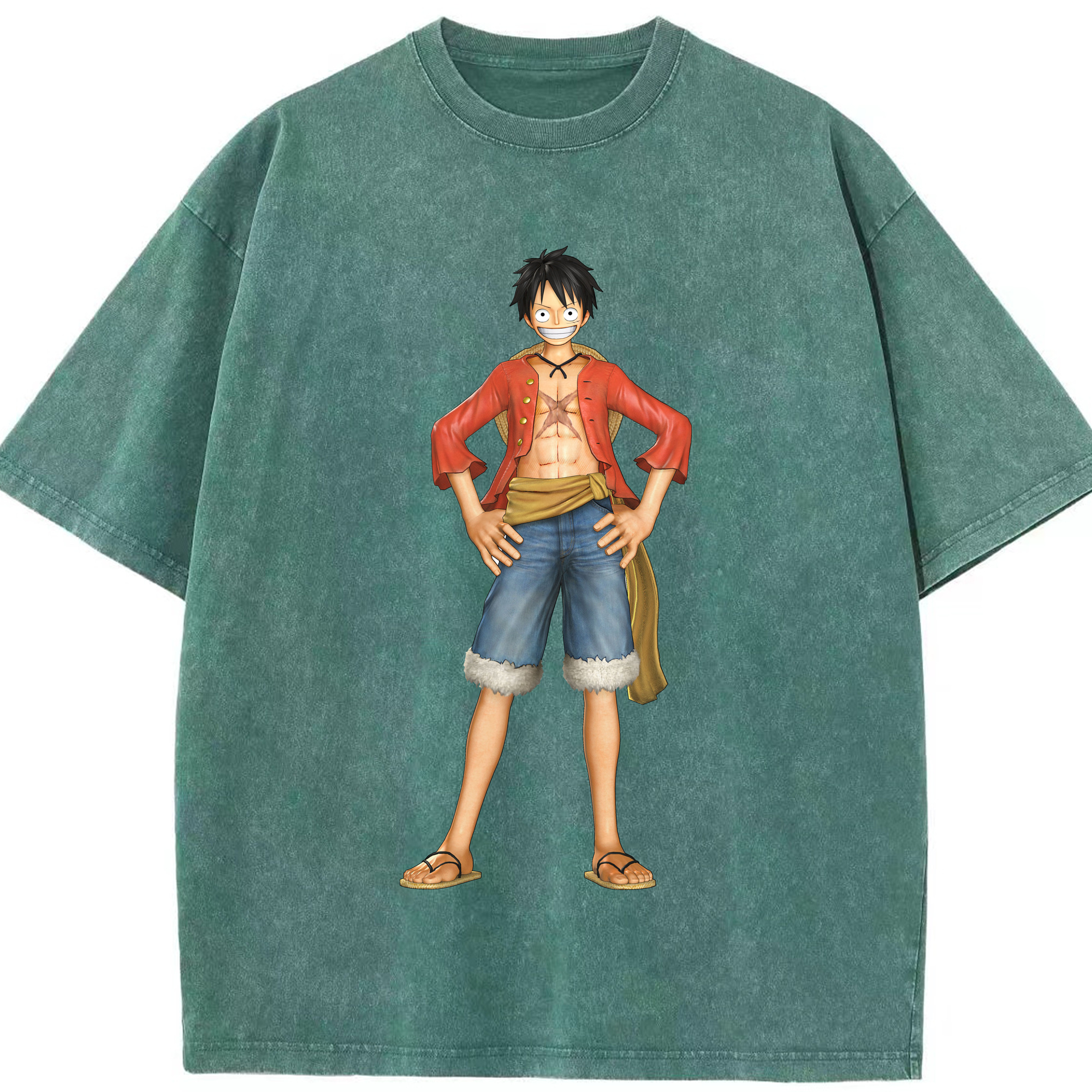 ワンピース モンキー・D・ルフィ ONE PIECE Monkey D. Luffy 綿100% ヴィンテージ風 半袖Tシャツ（フロントプリント）